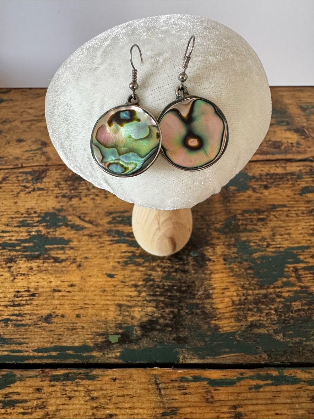 Abalone Shell Drop Earrings - Iridescent Green and Pink